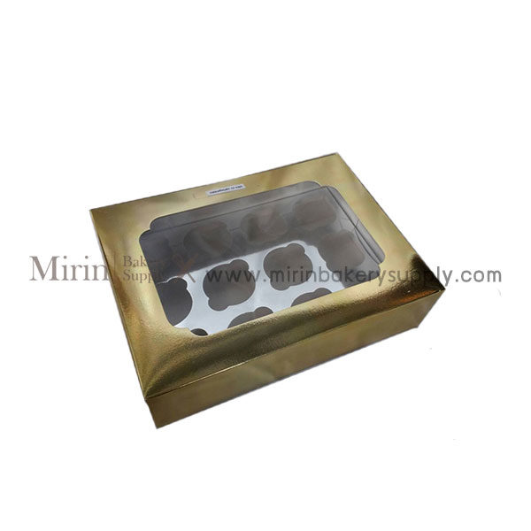 กล่องคัพเค้ก 12 หลุม ทองเจาะ 17x24x8.5cm/10ใบ